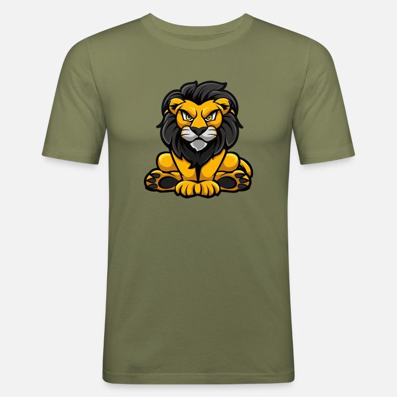 Löwe Comic - Männer Slim Fit T-Shirt - Khaki Grün