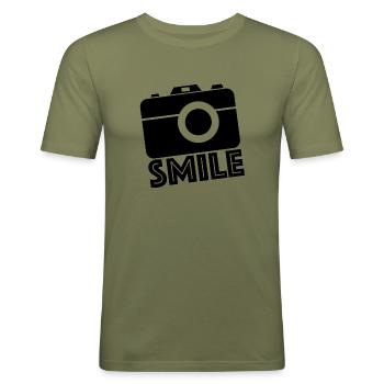 Smile, Kamera Youtube Instagram Facebook - Männer Slim Fit T-Shirt - Khaki Grün - Vorne - Jaron (178cm)