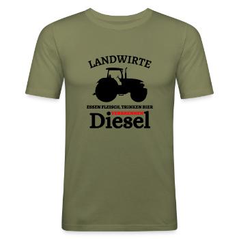 Landwirte- Essen Fleisch Trinken Bier ... - Männer Slim Fit T-Shirt - Khaki Grün - Vorne - Jaron (178cm)