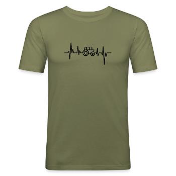 Traktor Herzschlag | Landwirtschaft, nachhaltig - Männer Slim Fit T-Shirt - Khaki Grün - Vorne - Jaron (178cm)