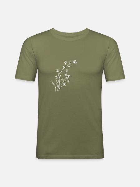 Floral - Männer Slim Fit T-Shirt - Khaki Grün