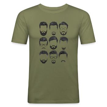 Hipster - Bärte und Frisuren - Männer Slim Fit T-Shirt - Khaki Grün - Vorne - Jaron (178cm)
