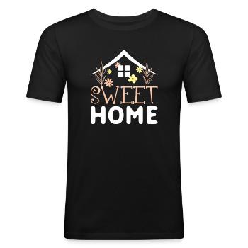 Home Sweet Home, Zuhause ist es am schönsten - Männer Slim Fit T-Shirt - Schwarz - Vorne - Nik (191cm)
