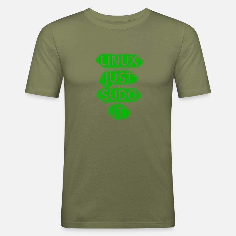 Linux Ubuntu SUDO - Slim Fit T-shirt herr - khakigrön