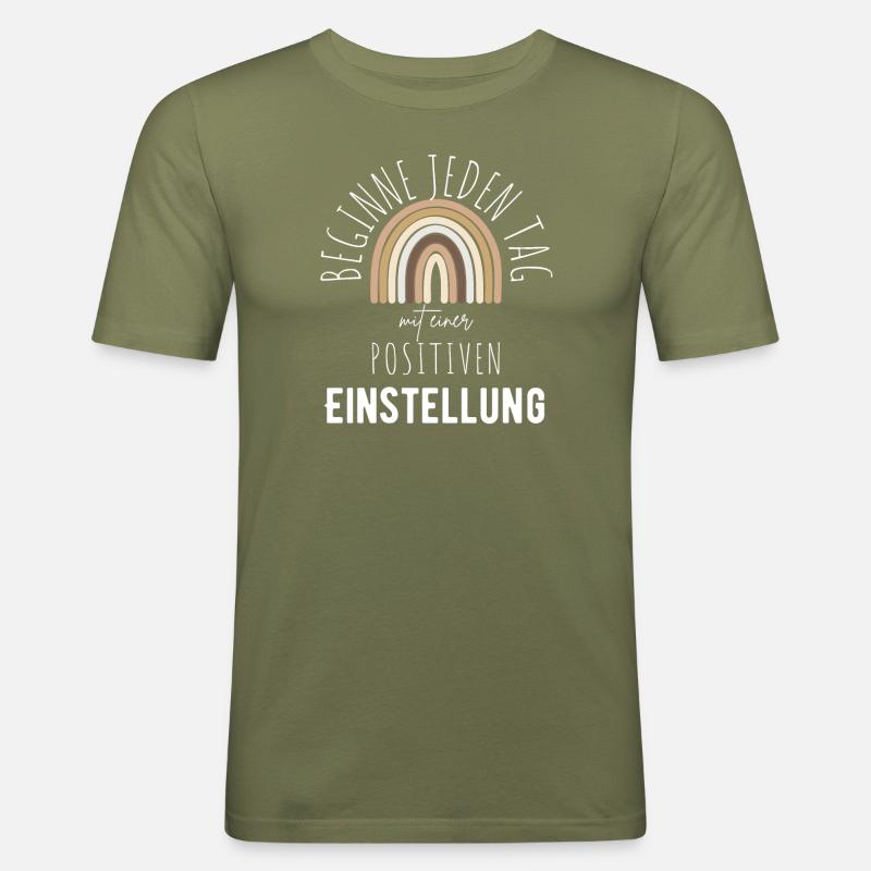 POSITIVE EINSTELLUNG MINDSET Motivation - Männer Slim Fit T-Shirt - Khaki Grün