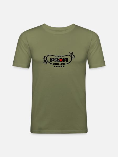 Profi Griller - Männer Slim Fit T-Shirt - Khaki Grün