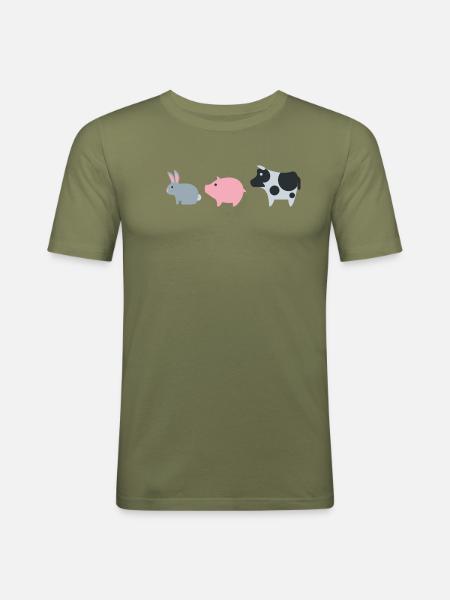 Kaninchen Schwein Kuh - Männer Slim Fit T-Shirt - Khaki Grün
