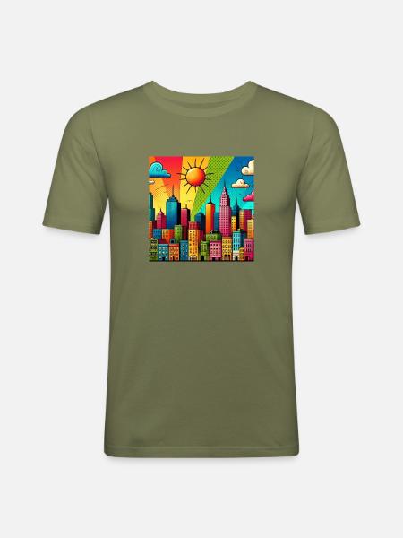 CitySummer - Männer Slim Fit T-Shirt - Khaki Grün
