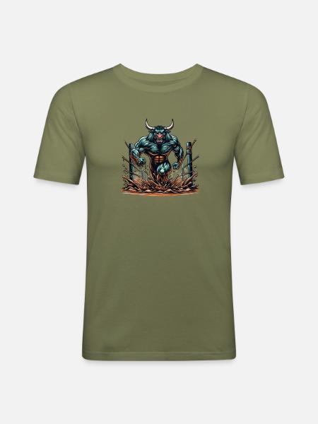 Kraftvoller Hindernislauf motivations Stier - Männer Slim Fit T-Shirt - Khaki Grün