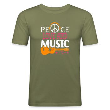 Peace Love Peace Symbol für Liebe Frieden - Männer Slim Fit T-Shirt - Khaki Grün - Vorne - Jaron (178cm)