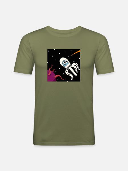 Tintenfisch im All - Männer Slim Fit T-Shirt - Khaki Grün