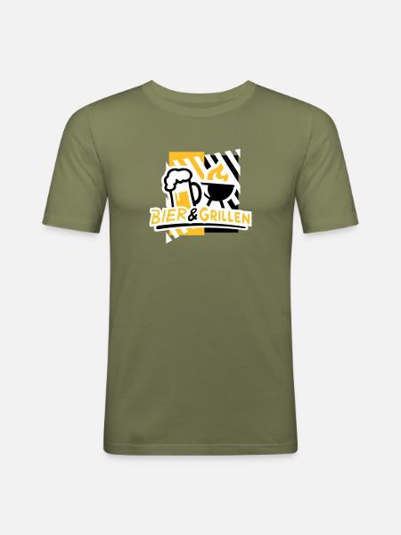 Bier & Grillen 02 - Männer Slim Fit T-Shirt - Khaki Grün