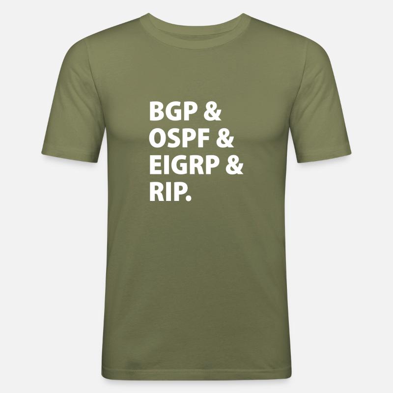 BGP & OSPF & EIGRP & RIP. - Männer Slim Fit T-Shirt - Khaki Grün