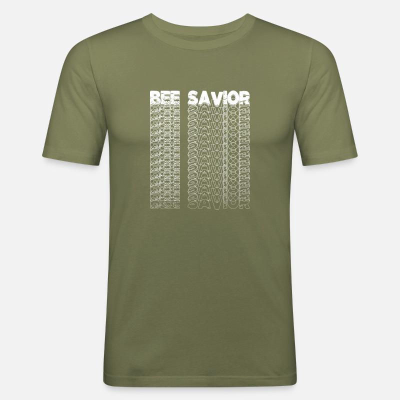 bee-friendly plants statement present idea - Männer Slim Fit T-Shirt - Khaki Grün