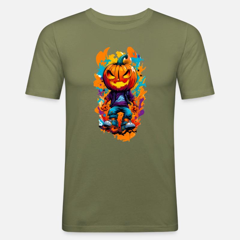 Halloween Jack o Lantern 06 - Männer Slim Fit T-Shirt - Khaki Grün