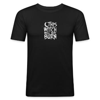Diese Hexe brennt nicht - feministisch - Männer Slim Fit T-Shirt - Schwarz - Vorne - Nik (191cm)