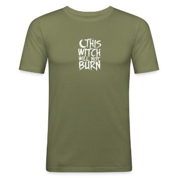 Diese Hexe brennt nicht - feministisch - Männer Slim Fit T-Shirt - Khaki Grün - Vorne - Jaron (178cm)