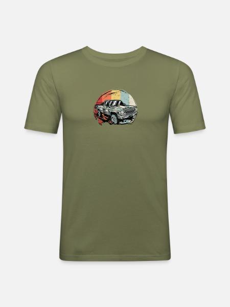 LKW mit Retro-Hintergrund - LKW - Männer Slim Fit T-Shirt - Khaki Grün