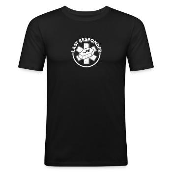 Dernier répondant - cercueil - T-shirt près du corps Homme - noir - Devant - Nik (191cm)