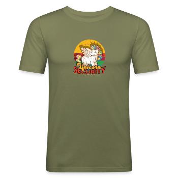 unicorn funny vintage design - unicorn security - Männer Slim Fit T-Shirt - Khaki Grün - Vorne - Jaron (178cm)