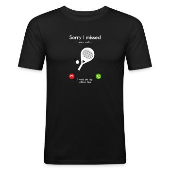 Sorry I missed your call I was on my other line - T-shirt près du corps Homme - noir - Devant - Nik (191cm)