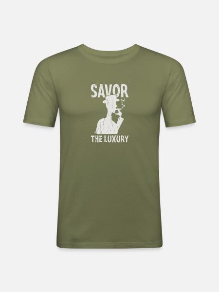 Genießen Sie den Luxus - Zigarre - Männer Slim Fit T-Shirt - Khaki Grün