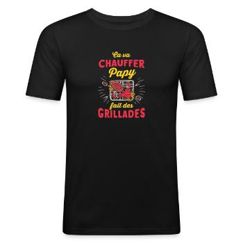 Papy fait des grillades Barbecue BBQ Humour Retrai - Men's Slim Fit T-Shirt - black - Front - Nik (191cm)