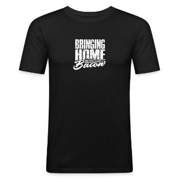 Den Speck nach Hause bringen - Bacon - Männer Slim Fit T-Shirt - Schwarz - Vorne - Nik (191cm)