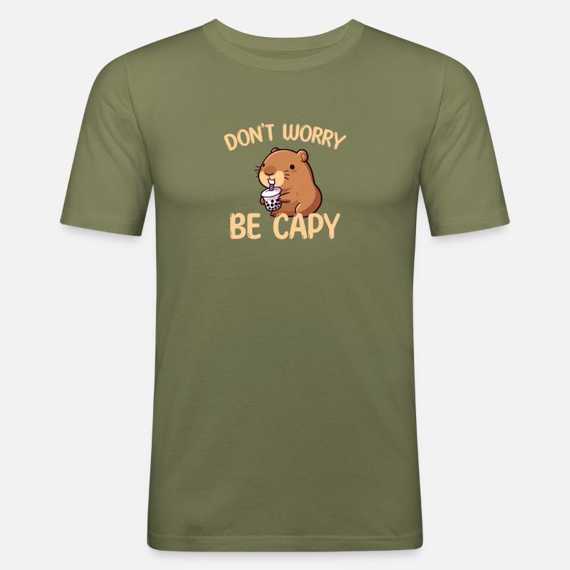 Süßer Capybara Trink-Bubble-Tee - Männer Slim Fit T-Shirt - Khaki Grün