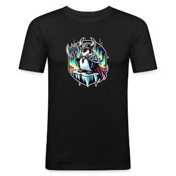 Wikinger Pinguin auf Abenteuerreise - Männer Slim Fit T-Shirt - Schwarz - Vorne - Nik (191cm)