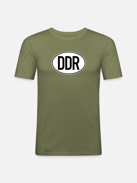 DDR Kennzeichen (zweifarbig) - Männer Slim Fit T-Shirt - Khaki Grün