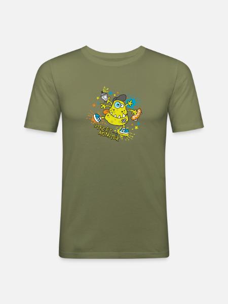 Street Monster - Männer Slim Fit T-Shirt - Khaki Grün