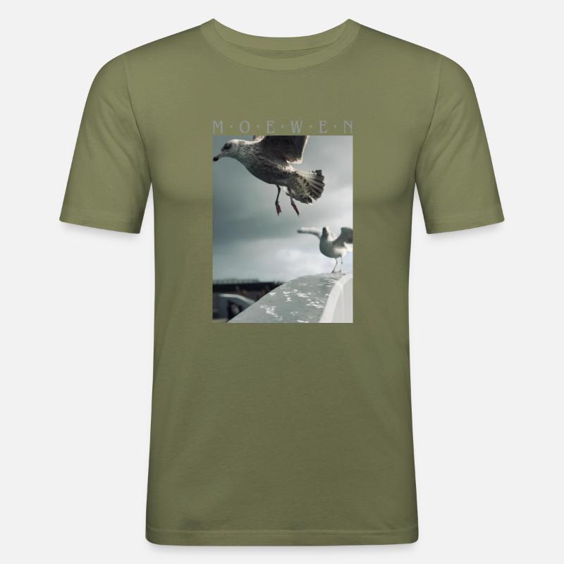 Möwen - Männer Slim Fit T-Shirt - Khaki Grün