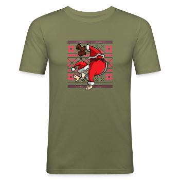 Ugly Christmas Sweater Style Turnen Turner Santa - Männer Slim Fit T-Shirt - Khaki Grün - Vorne - Jaron (178cm)