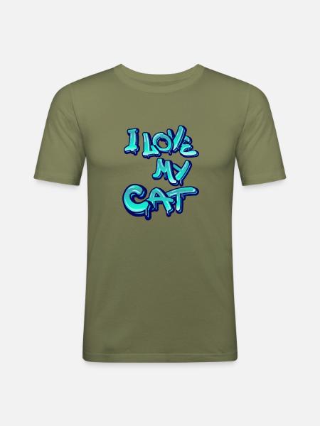 J’aime mon chat - T-shirt près du corps Homme - vert kaki