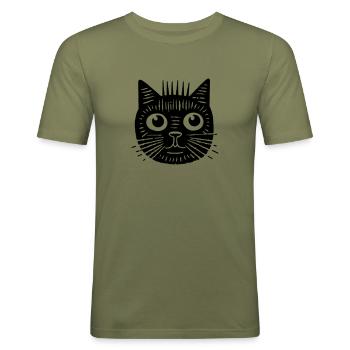 Katzenblick voller Charme - Männer Slim Fit T-Shirt - Khaki Grün - Vorne - Jaron (178cm)
