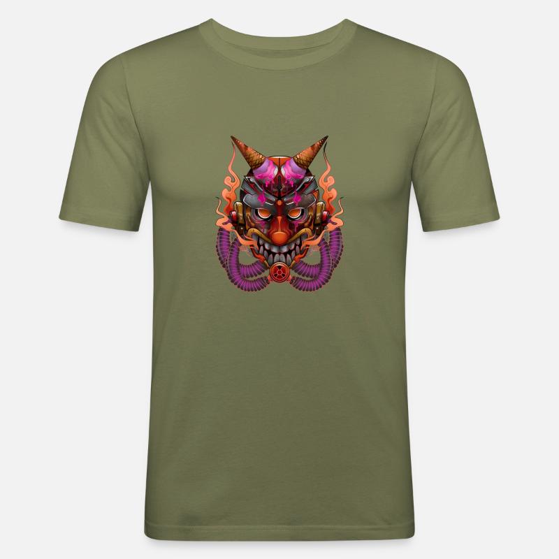 Samurai Eis Masken Mann - Männer Slim Fit T-Shirt - Khaki Grün