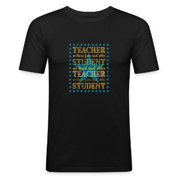 Lehrer Schüler Wir unterrichten Wir lernen Gold Text Stern - Männer Slim Fit T-Shirt - Schwarz - Vorne - Nik (191cm)