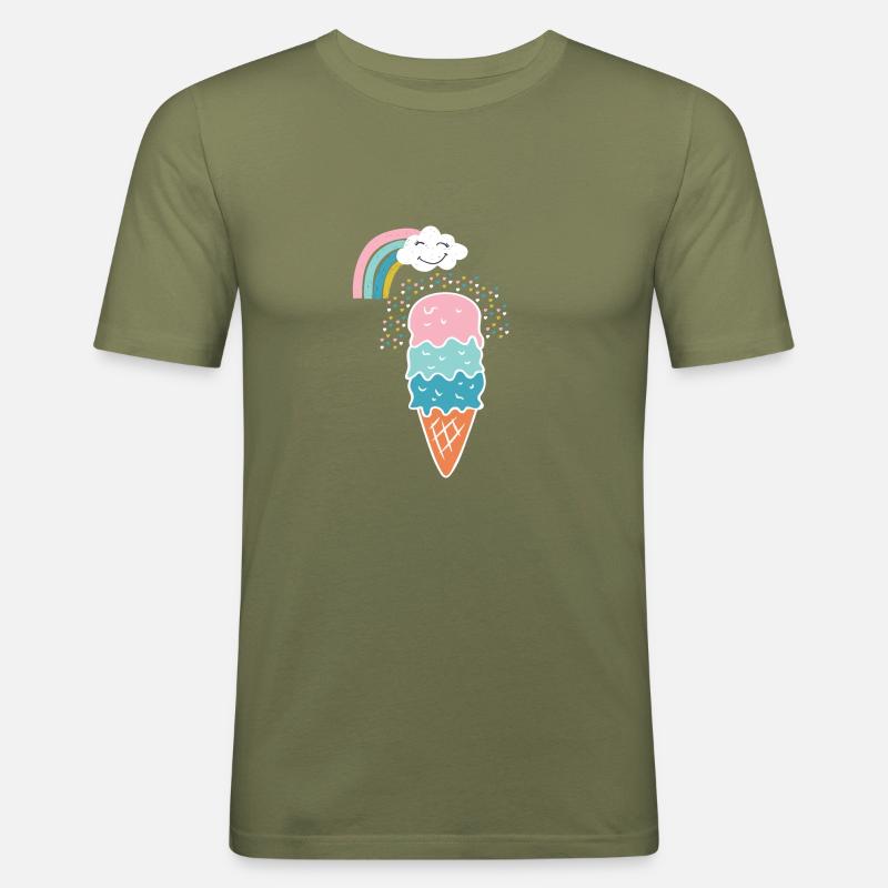 Niedliches Regenbogen-Eiscreme-Geschenk - Männer Slim Fit T-Shirt - Khaki Grün