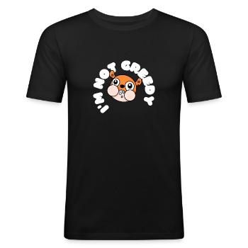 Indulge in Style: Greedy T-shirt for Food Lovers! - Men's Slim Fit T-Shirt - black - Front - Nik (191cm)