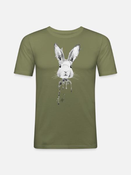 Rabbit Black White - Men's Slim Fit T-Shirt - khaki green