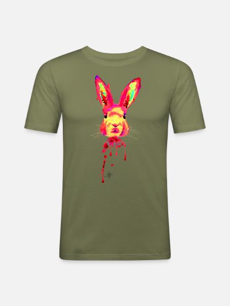Rabbit Neon Pink - Men's Slim Fit T-Shirt - khaki green