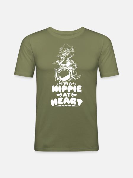 cool hippie dad drums music - Men's Slim Fit T-Shirt - khaki green