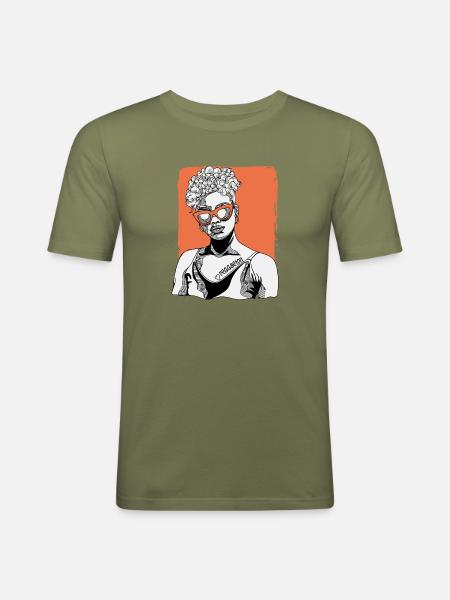 Frau Mit Reggaeton-tattoo - Männer Slim Fit T-Shirt - Khaki Grün