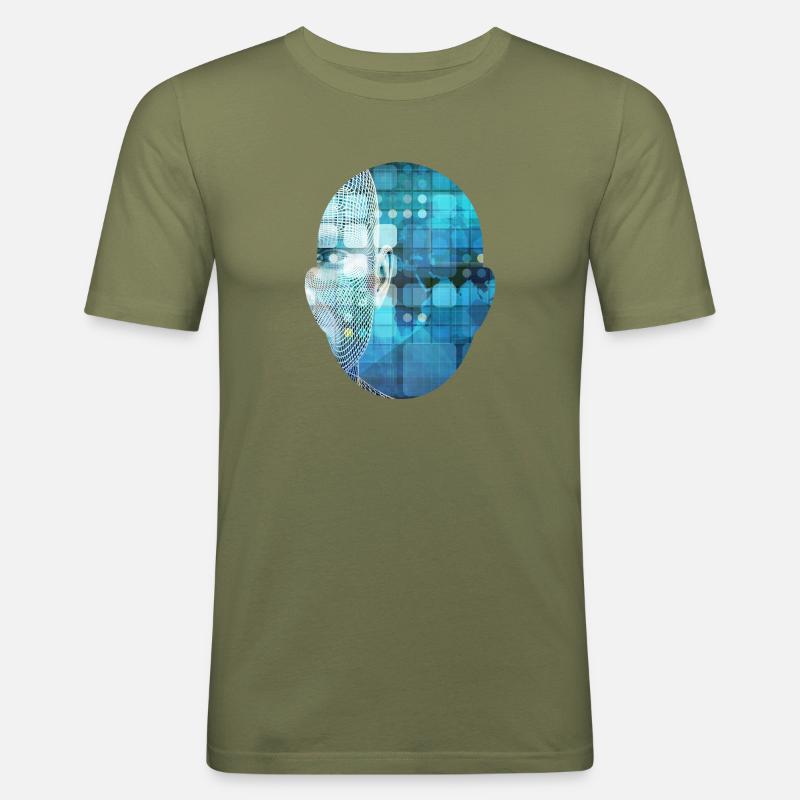 Head - Kopf mit moderne Technik - Männer Slim Fit T-Shirt - Khaki Grün