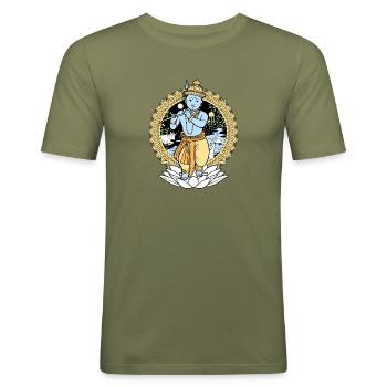 Lille Krishna - Herre Slim Fit T-Shirt - kakigrøn - Foran - Jaron (178cm)