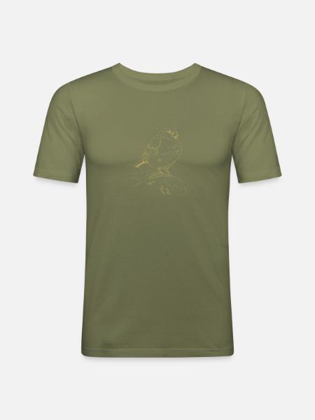 Illustrated designs with a sparrow - Men's Slim Fit T-Shirt - khaki green