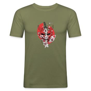 Ninja, Ninjutsu, Shinobi, Oni Dämon - Männer Slim Fit T-Shirt - Khaki Grün - Vorne - Jaron (178cm)