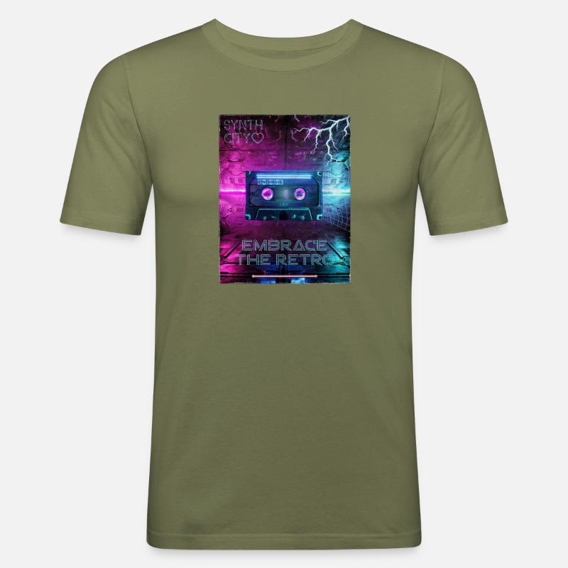Synthwave Retro Cassette - Männer Slim Fit T-Shirt - Khaki Grün