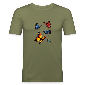Schmetterlinge - Männer Slim Fit T-Shirt - Khaki Grün - Vorne - Jaron (178cm)